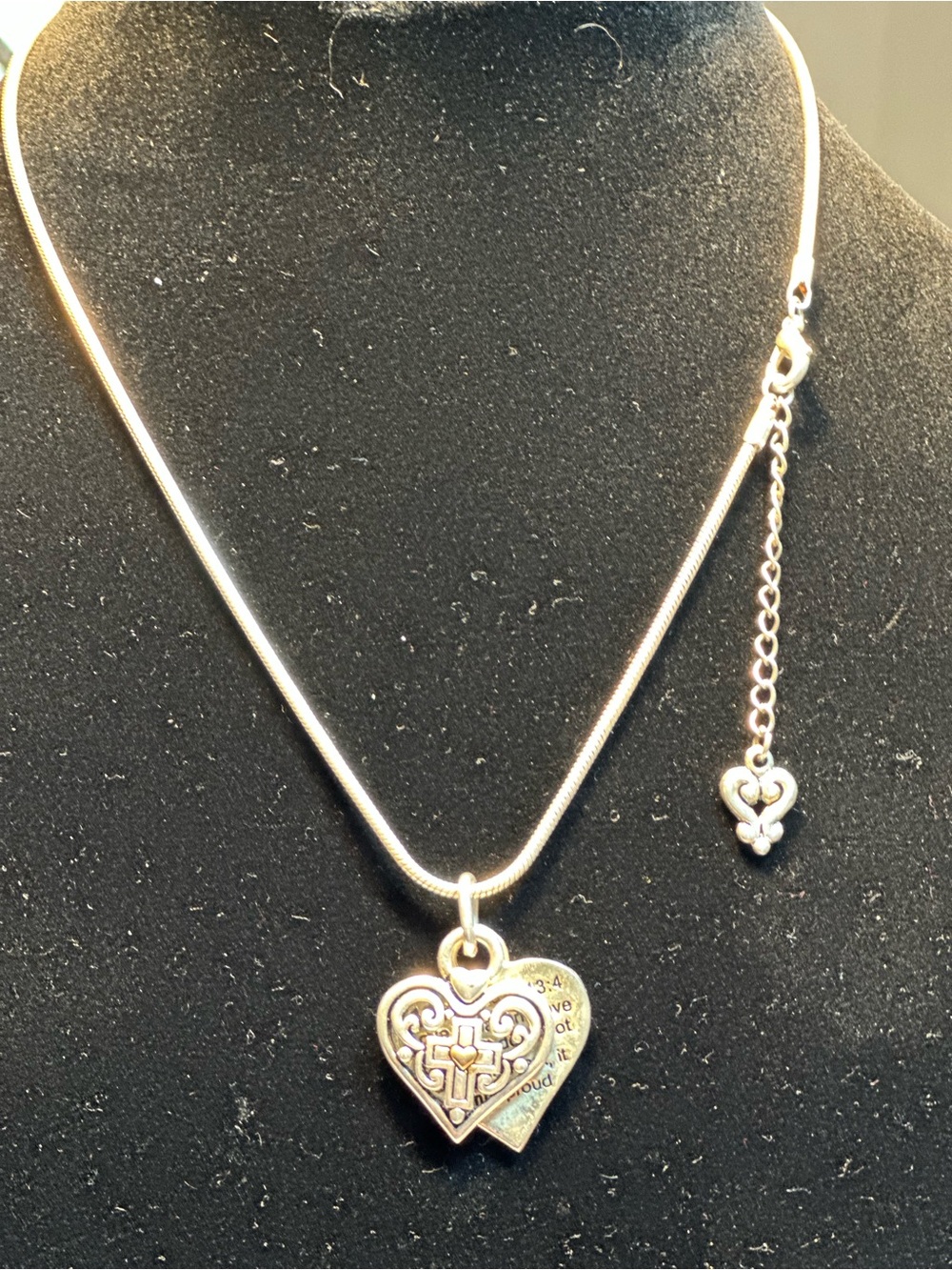 Brighton Retired Silver Plated 1 Corinthians 13:4 Love Heart Cross Necklace